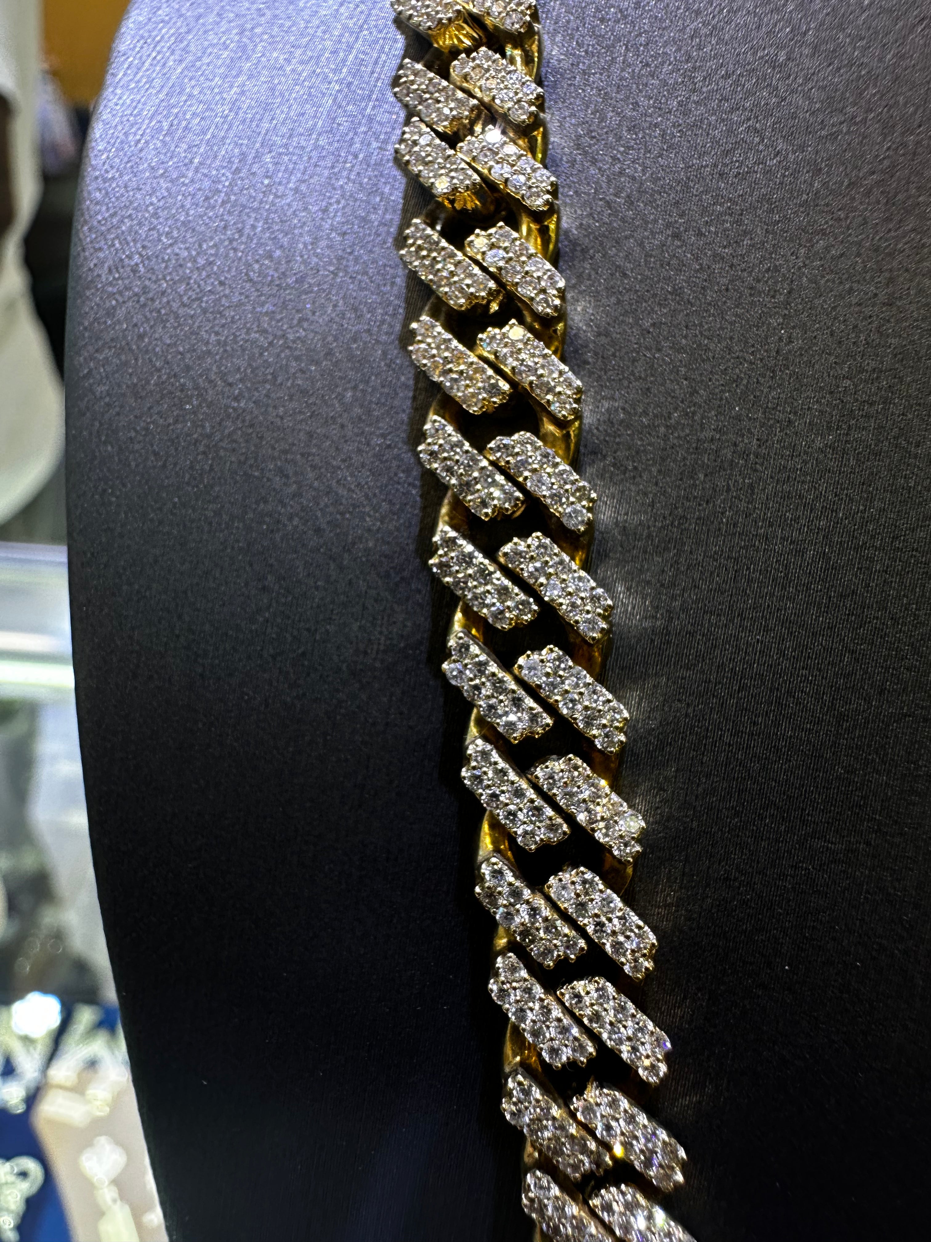 10K Yellow Gold Cuban 12.45CT Diamonds 20"