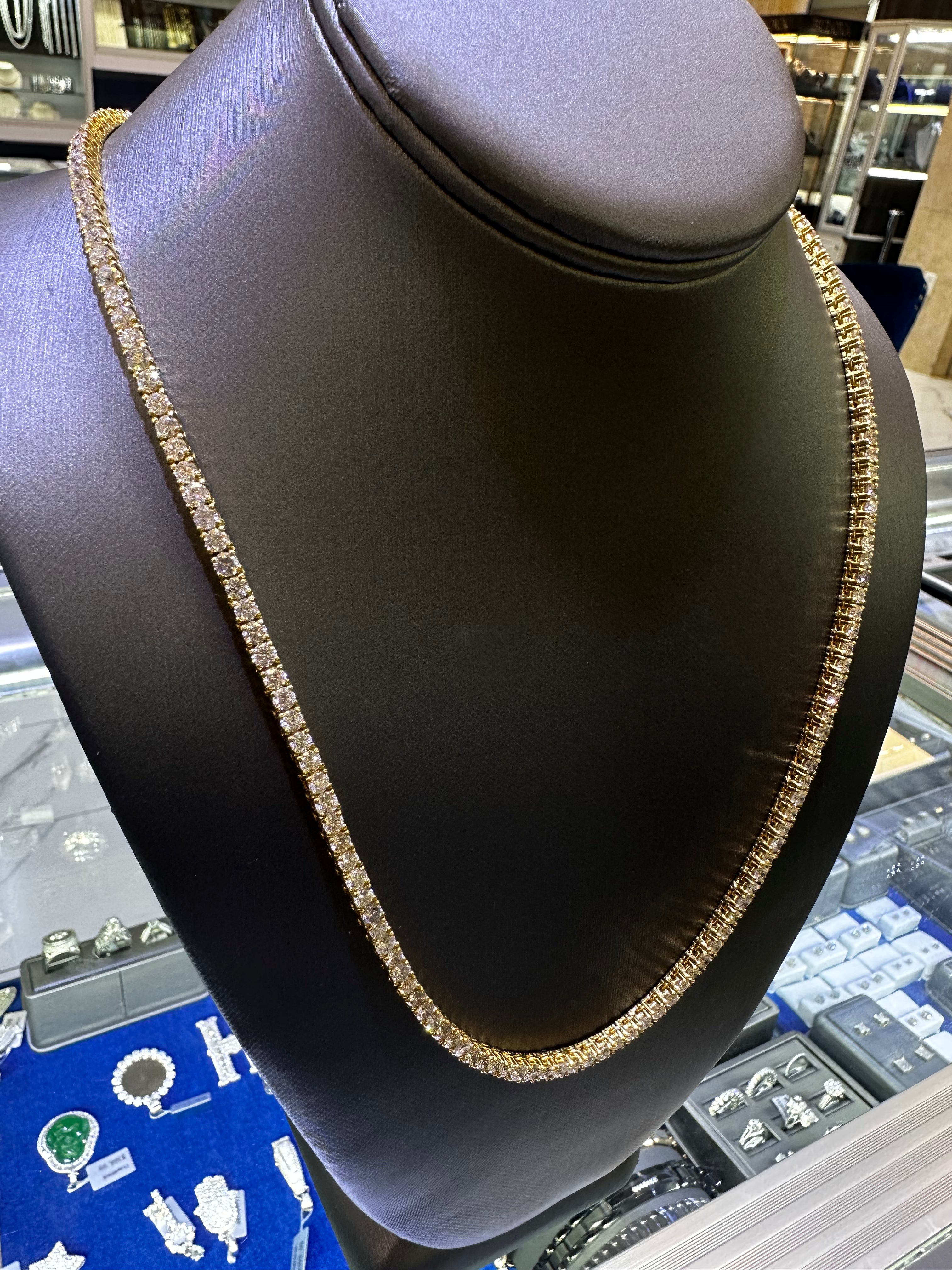 10K Yellow Gold 19.5CTW Tennis Chain 22"