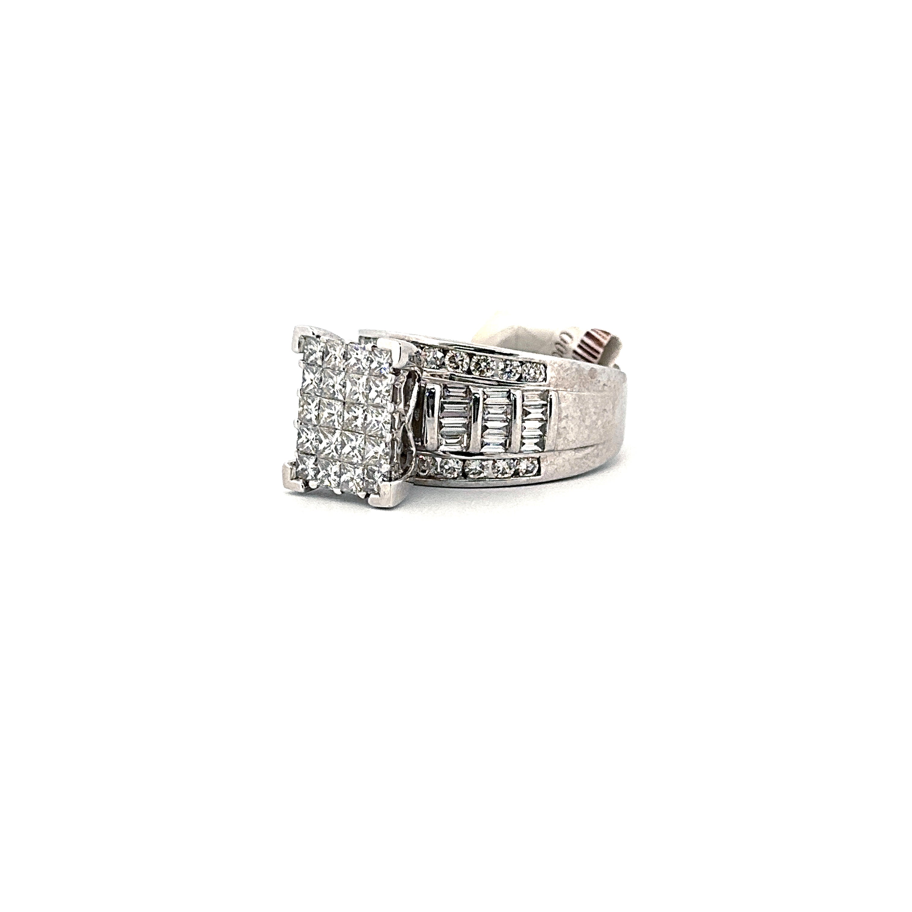 10K White Gold Square Diamond Engagement Ring 2.01 CTW