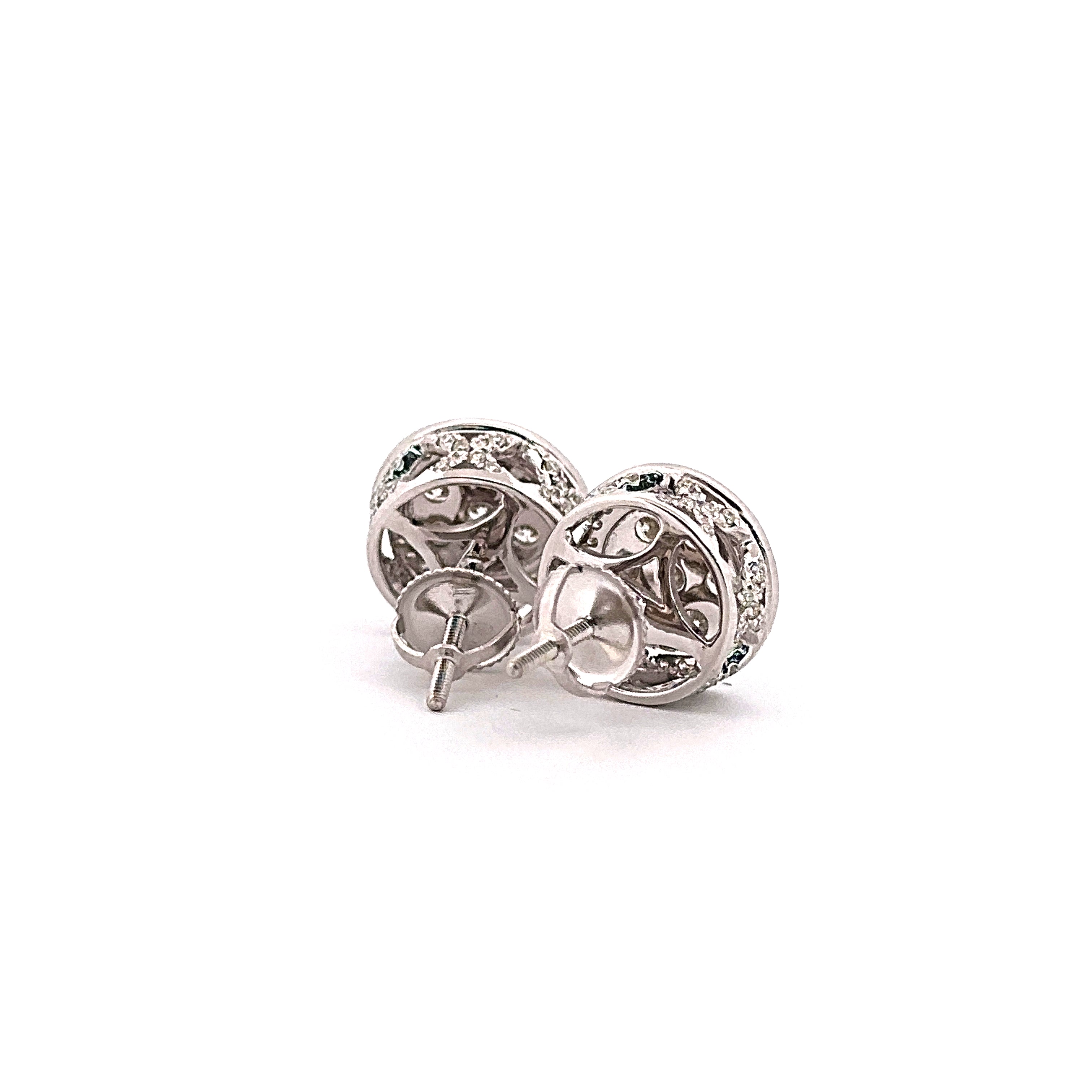 14K White Gold Diamond Earrings Studs 1.25CTW