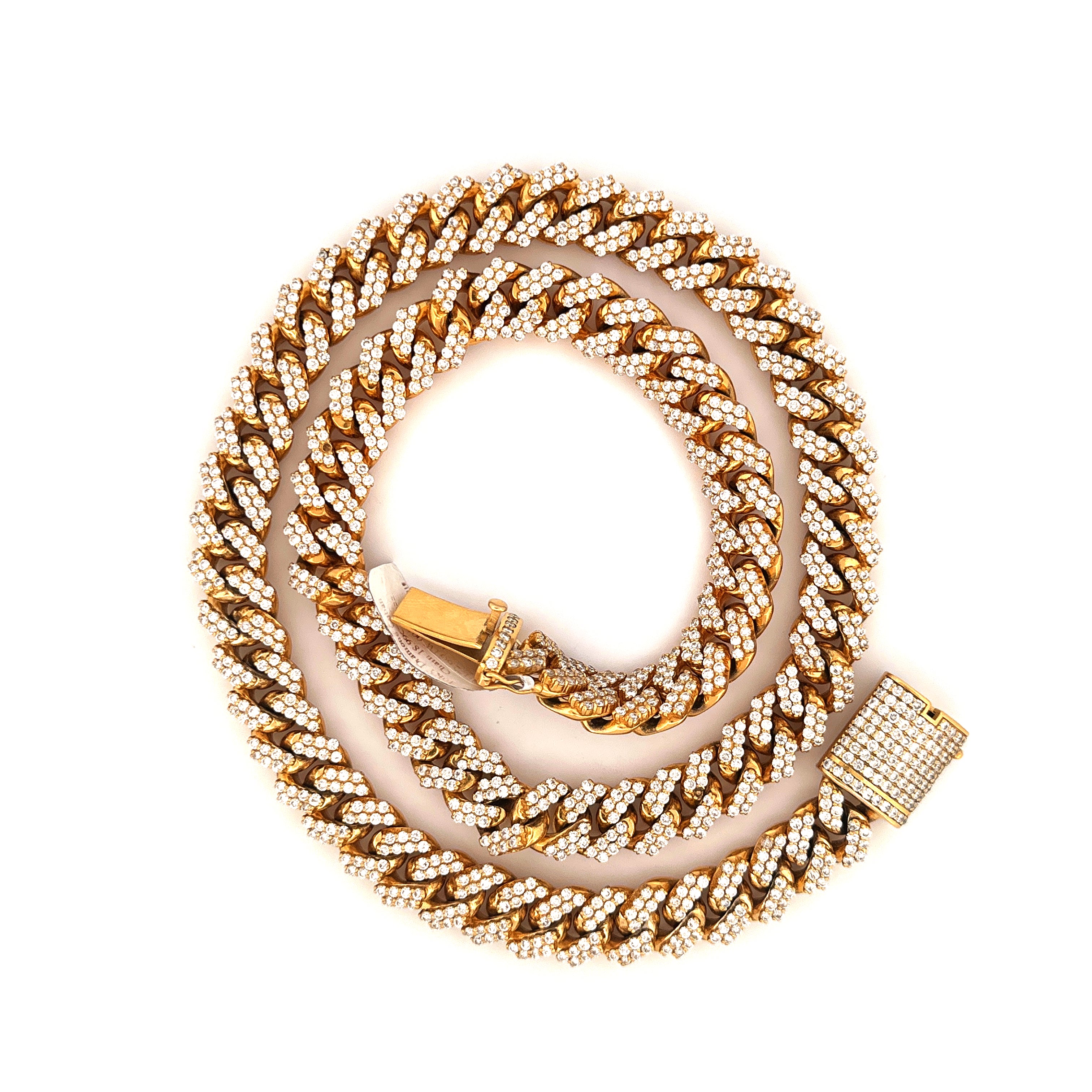 10K Yellow Gold Cuban 12.45CT Diamonds 20"