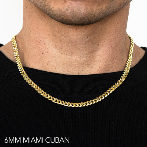 14K 6MM YELLOW GOLD SOLID MIAMI CUBAN 20" CHAIN NECKLACE (AVAILABLE IN LENGTHS 7" - 30")