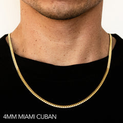 14K 4MM YELLOW GOLD SOLID MIAMI CUBAN 18" CHAIN NECKLACE (AVAILABLE IN LENGTHS 7" - 30")