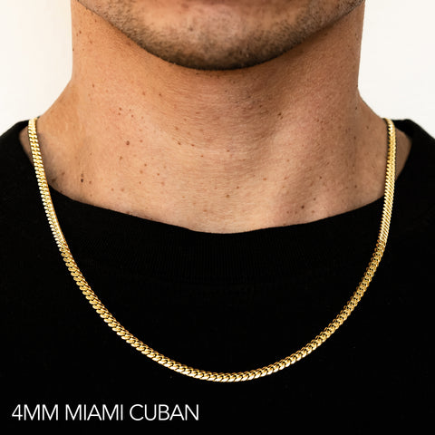 14K 4MM YELLOW GOLD SOLID MIAMI CUBAN 22" CHAIN NECKLACE (AVAILABLE IN LENGTHS 7" - 30")