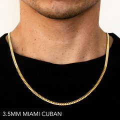 14K 3.5MM YELLOW GOLD SOLID MIAMI CUBAN 26" CHAIN NECKLACE (AVAILABLE IN LENGTHS 7" - 30")