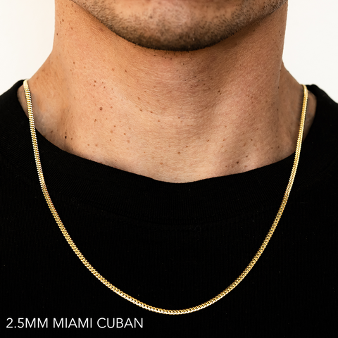 14K 2.5MM YELLOW GOLD SOLID MIAMI CUBAN 28" CHAIN NECKLACE (AVAILABLE IN LENGTHS 7" - 30")