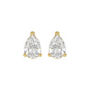 3 Carat Pear Lab Grown Diamond Stud Earrings Yellow Gold angle view