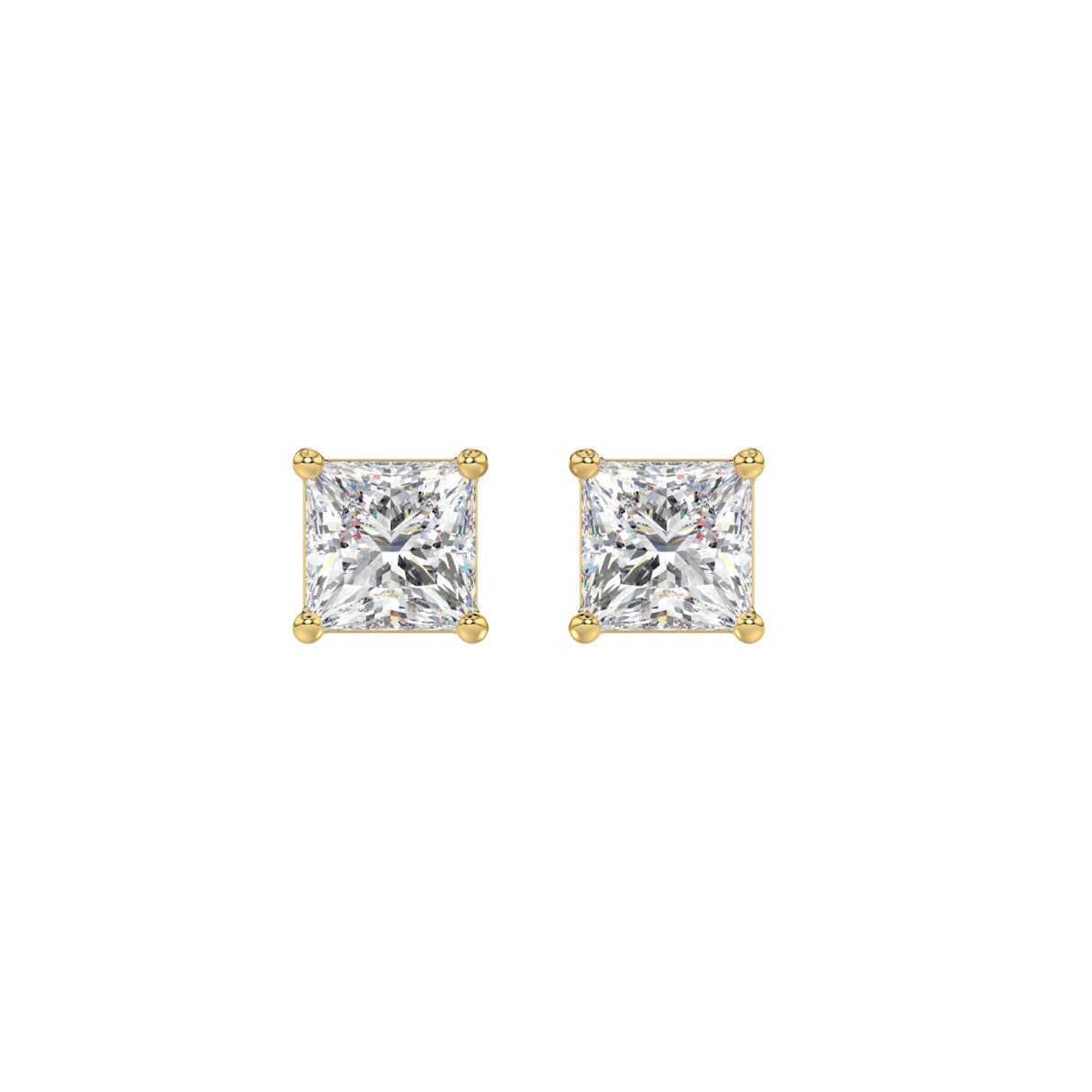 1.5 Carat Princess Lab Grown Diamond Stud Earrings Yellow Gold angle view