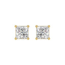 3 Carat Princess Lab Grown Diamond Stud Earrings Yellow Gold angle view