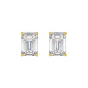 4 Carat Emerald Cut Lab Grown Diamond Stud Earrings Yellow Gold angle view