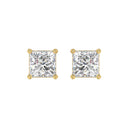 4 Carat Princess Lab Grown Diamond Stud Earrings Yellow Gold angle view