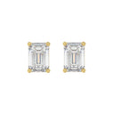 3 Carat Emerald Cut Lab Grown Diamond Stud Earrings Yellow Gold angle view