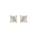 2 Carat Princess Lab Grown Diamond Stud Earrings Yellow Gold angle view