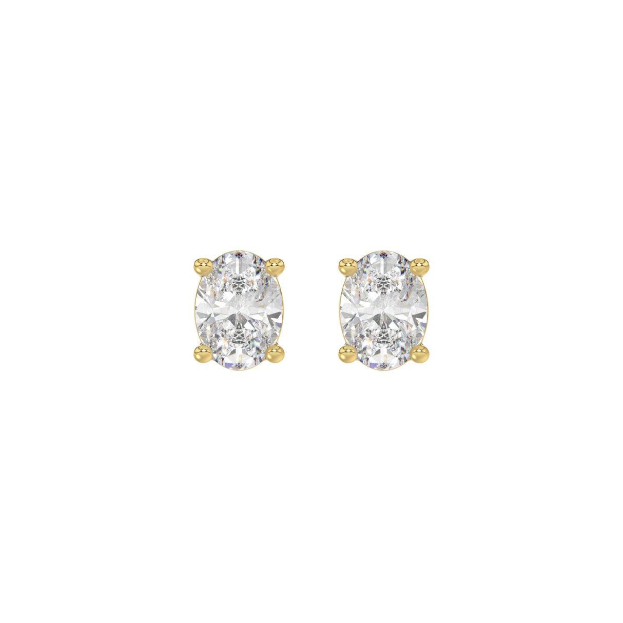 1 Carat Oval Lab Grown Diamond Stud Earrings Yellow Gold angle view