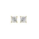 1 Carat Princess Lab Grown Diamond Stud Earrings Yellow Gold angle view