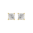 2.5 Carat Princess Lab Grown Diamond Stud Earrings Yellow Gold angle view