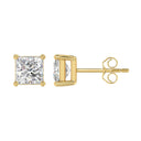 3 Carat Princess Lab Grown Diamond Stud Earrings Yellow Gold down view