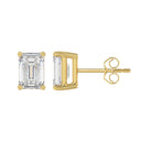 3 Carat Emerald Cut Lab Grown Diamond Stud Earrings Yellow Gold down view