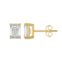 2.5 Carat Emerald Cut Lab Grown Diamond Stud Earrings Yellow Gold down view