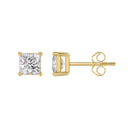 2 Carat Princess Lab Grown Diamond Stud Earrings Yellow Gold down view