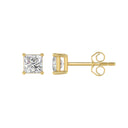 1 Carat Princess Lab Grown Diamond Stud Earrings Yellow Gold down view
