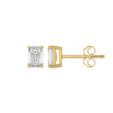 1 Carat Emerald Cut Lab Grown Diamond Stud Earrings Yellow Gold down view