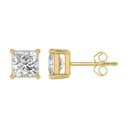 4 Carat Princess Lab Grown Diamond Stud Earrings Yellow Gold down view