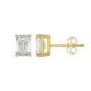 2 Carat Emerald Cut Lab Grown Diamond Stud Earrings Yellow Gold down view