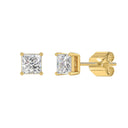 1.5 Carat Princess Lab Grown Diamond Stud Earrings Yellow Gold flat view