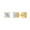 2 Carat Princess Lab Grown Diamond Stud Earrings Yellow Gold flat view