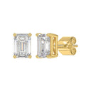3 Carat Emerald Cut Lab Grown Diamond Stud Earrings Yellow Gold flat view