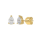 1 Carat Pear Lab Grown Diamond Stud Earrings Yellow Gold flat view