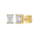 2.5 Carat Emerald Cut Lab Grown Diamond Stud Earrings Yellow Gold flat view