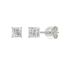 1 Carat Princess Lab Grown Diamond Stud Earrings White Gold flat view
