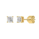 1 Carat Princess Lab Grown Diamond Stud Earrings Yellow Gold flat view