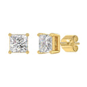 4 Carat Princess Lab Grown Diamond Stud Earrings Yellow Gold flat view