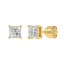 2.5 Carat Princess Lab Grown Diamond Stud Earrings Yellow Gold flat view