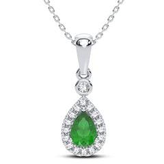 14K 0.10CT Diamond Emerald Pendant