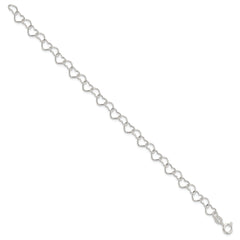 Sterling Silver 7inch Polished Fancy Heart Link Bracelet