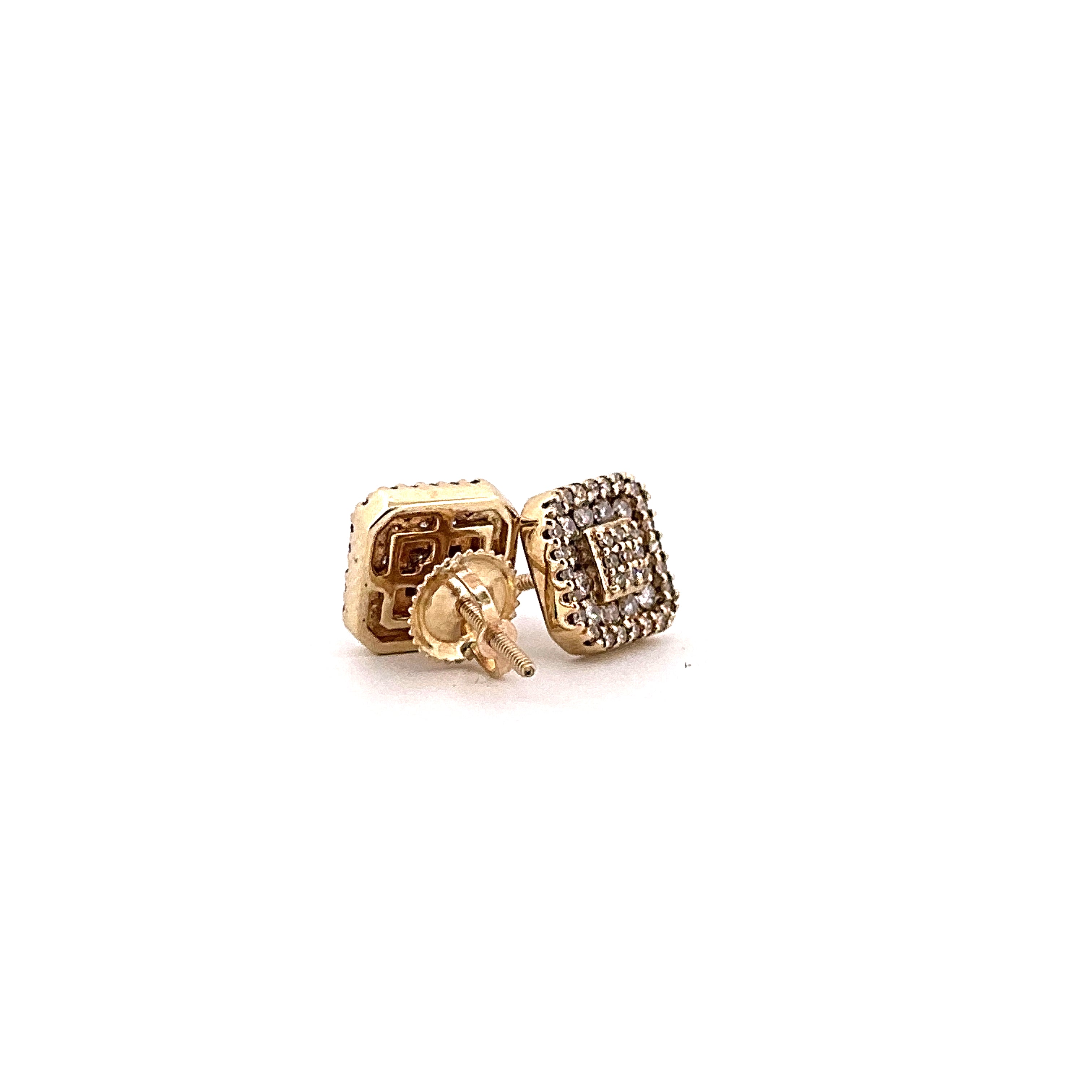 10K Yellow Gold Square Diamond Earrings 0.57CTW